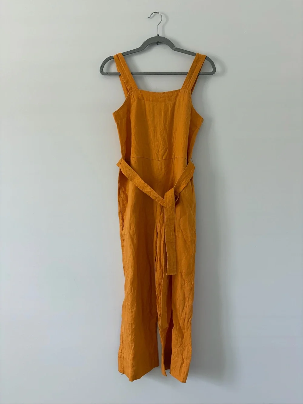 Everlane Linen Square Neck Sleeveless Wide Leg Jumpsuit Marigold Yellow 0P